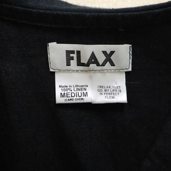 Flax Size M Woven Linen Button Down Blouse Collared Top Black - Picture 8 of 9